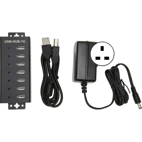 HUB USB 2.0 7 ports Grade Industriel, Hub Multi-Protection Interface Multiple 100-240V, Prise UK (1/5)
