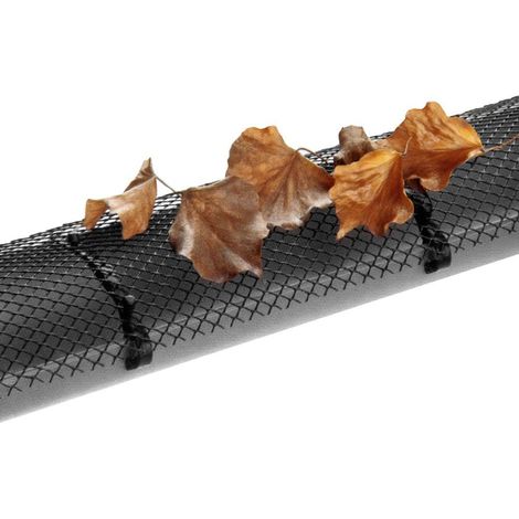CSPARKV Dachrinnenschutznetz, 6 m, 10 Klammern, Befestigung kann ausgeschnitten werden, wetterbeständiges Dachrinnenschutz-Schutzgitter, schwarz