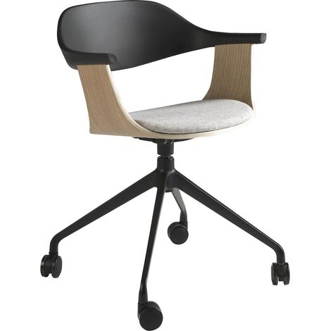 Chaise de bureau pivotante Angel Cerda en gris et chêne - Gris chêne clair noir modernisé (1/5)