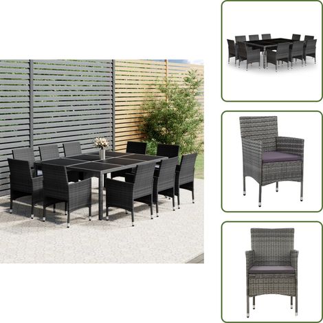 The Living Store Set Pranzo da Giardino 11pz in Polyrattan Grigio - Tavolo da pranzo da esterno