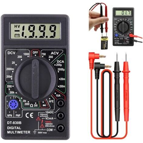 QORVA-Multimètre numérique professionnel, testeur électrique professionnel, multimètre numérique, ligne de test avec multimètre, mesure de tension AC/DC, polymère de continuité, piles exclues (1/5)