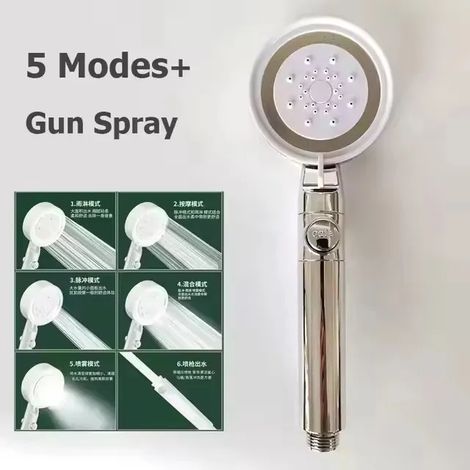 (Douche à main argentée) Ensemble de douche de plafond avec panneau extra large de 48 cm (19 pouces), débit élevé et suralimentation, 3 modes, haute pression et économie d'eau. (1/5)