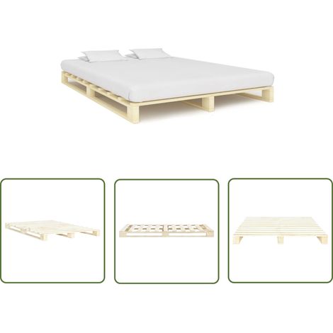 The Living Store Cadre de lit de palette sans matelas 160x200 cm bois massif pin - Cadre De Lit - Lit Double - Lit En Bois - Lit Massif - Meubles Chambre (1/5)