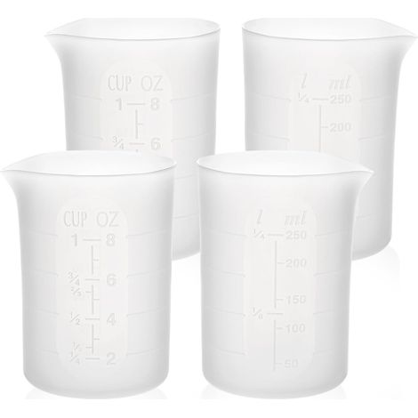 Gobelet Doseur Silicone - 4 Pièces - 250ml - Translucide - Bec Verseur V - Résine Epoxy Cuisine (1/5)