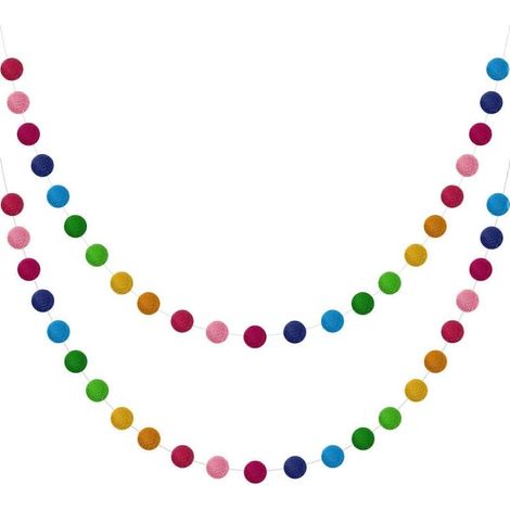 Guirlande de boules colorées à pompons, faite main, 28 boules en feutre, pour décoration murale et sapin de Noël (2 lots) (1/5)