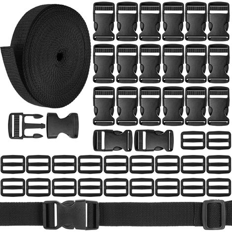 Sangle Nylon, 15M x 25mm Sangle Clipsable, 20 Pièces Attache  Noires Nylon Lourde Ajustable Sac à Dos,pour Bagages Colliers pour Animaux De Compagnie (1/5)
