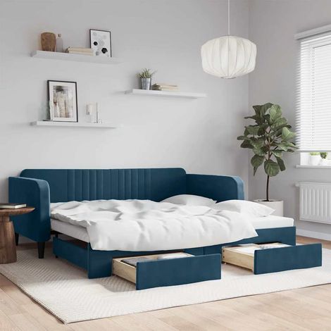 Tagesbett Ausziehbar mit Schubladen Blau 100x200 cm Samt