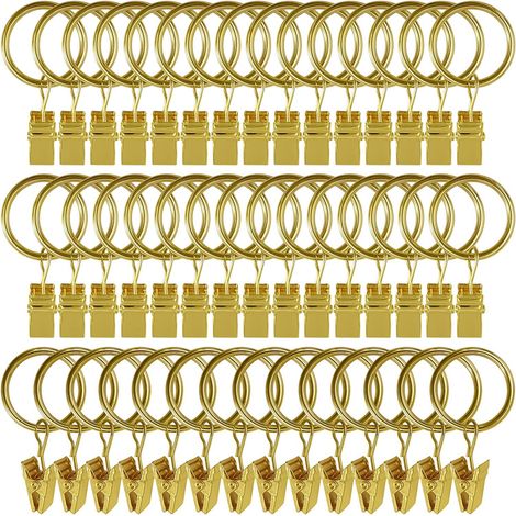 Packung mit 45 Metall-Gardinenringen, Haken und dekorativen Befestigungselementen für Gardinenstangen, Innendurchmesser 3,8 cm (1,5 Zoll).