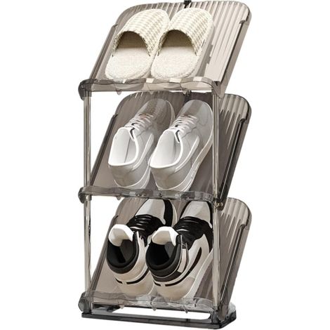Étagère à chaussures verticale à 3 niveaux – Range-chaussures – Organisateur de chaussures d'angle – Idéal pour les petits espaces – Plastique – Gris (1/5)