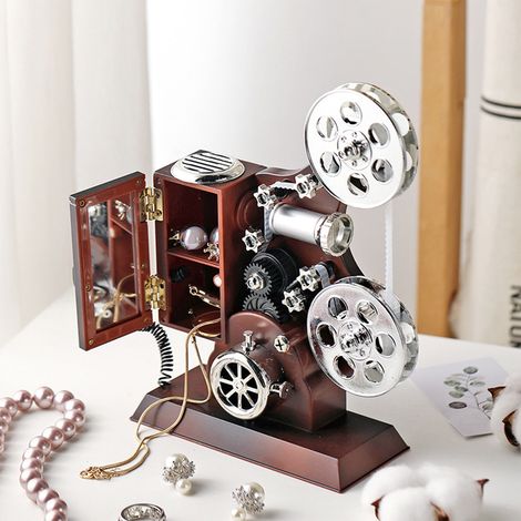 Boîte à Musique - Projecteur de Film Vintage - Boîte de Rangement pour Bijoux avec Miroir - Décoration Bureau Chambre Salon - 20 x 14 x 6 cm - 1 Pièce (1/5)