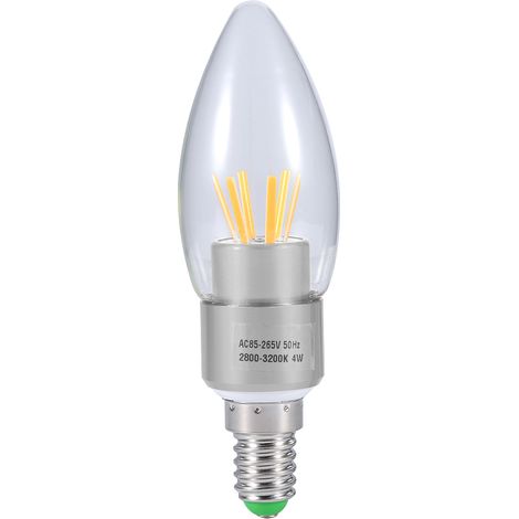 Ampoule LED à filament COB E14 4W 85-265V, ampoule bougie à économie d'énergie, culot argenté, blanc chaud (1/4)