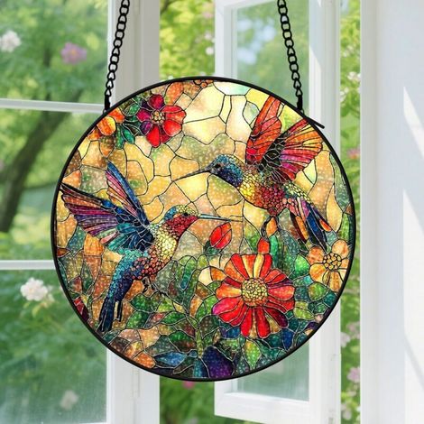 15cm Suspension en Vitrail, Attrape-Soleil Unique Minimaliste en Verre, Cadeau Anniversaire, Noël pour Couple, Famille, Ami (1/5)