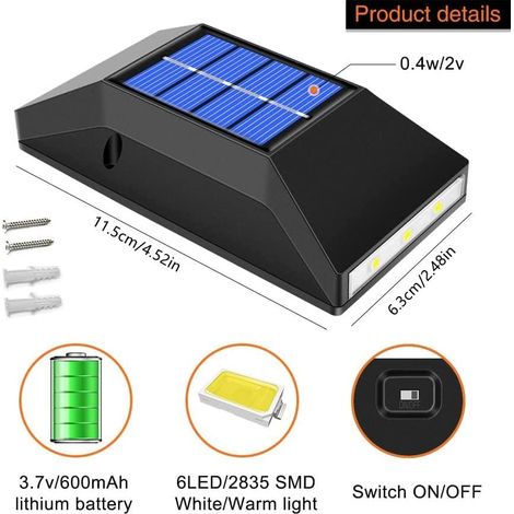 Lot de 4 - Lampe Solaire Exterieur Jardin - Applique Murale LED Extérieure IP65 Étanche Lampes Solaires Haut Et Bas Pour Portails - Clôtures, Murs (1/5)
