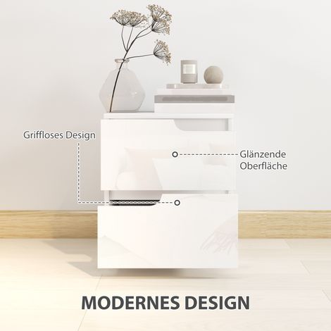 Table de nuit avec tiroirs, meuble d'appoint en panneaux de particules, blanc élégant (1/4)