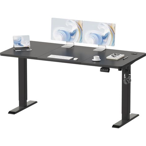 Devoko 140 x 60 cm Bureau debout réglable en hauteur, bureau assis-debout, bureau d'ordinateur avec fonction mémoire, structure métallique robuste, fonctionnement silencieux, noir (1/5)