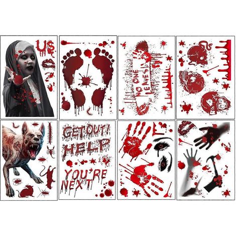 Halloween-Wandtattoo mit blutigen Hand- und Fußabdrücken, Horror-Handabdruck-Fensteraufkleber aus PVC für die Halloween-Dekoration zu Hause