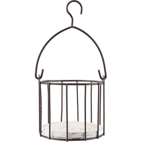 Panier suspendu en fer avec base en bois pour plantes artificielles, style nordique (1/5)