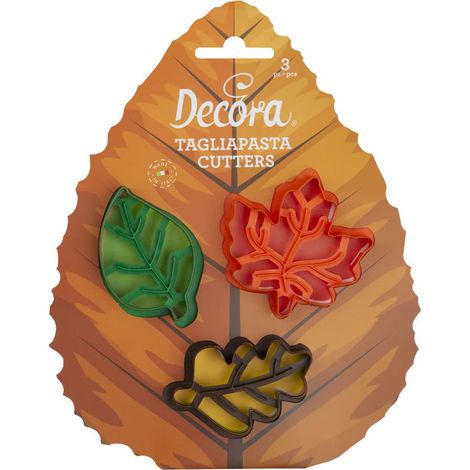 Decora 0255165 Set 3 Tagliapasta Foglie Autunnali In Plastica, Il Kit Ideale per Creare Decorazioni in Pasta di Zucchero o di Gomma, Made in Italy, Design originale. Confezione da 3 pezzi. (1/3)