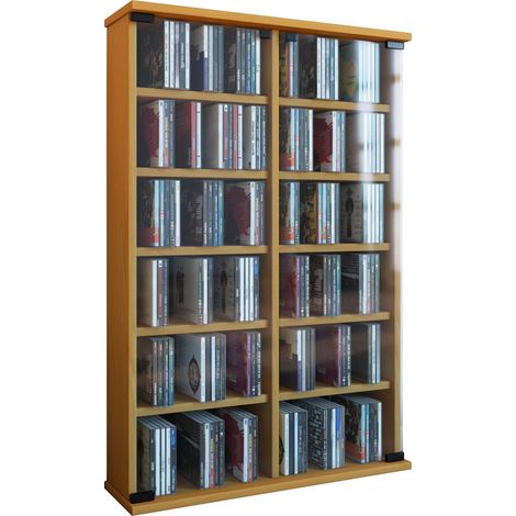 Madera CD DVD Stand Regal Roma Puerta de cristal 92x60x18 - VCM