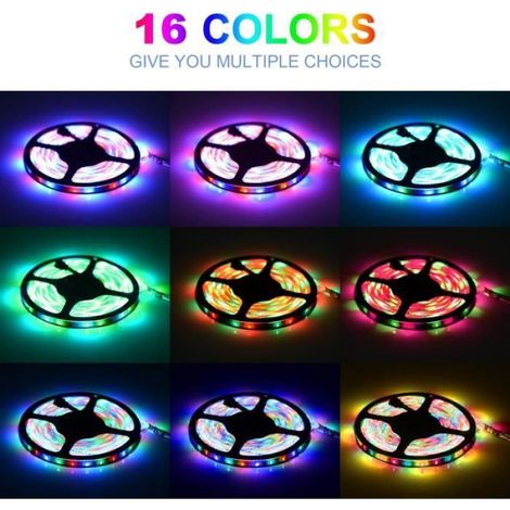Ruban Led - 5 M - Multicolore - Pour Decoration Interieure - 3528 Rgb - Non Etanche (1/4)