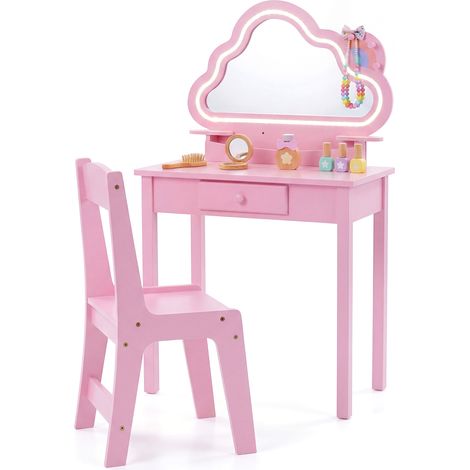 CASART Kids Vanity Set with Lighted Cloud Mirror 2-in-1 Makeup Desk Pink (1/5)