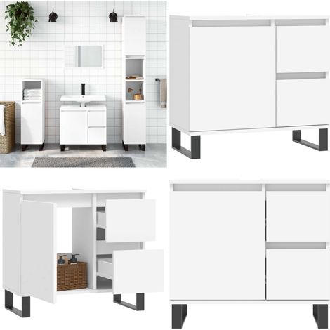Armoire de salle de bain blanc 65x33x60 cm bois d'ingénierie - Meuble De Salle De Bain - Armoire De Salle De Bain - Rangement Salle De Bain - Commode Salle De Bain - Design Industriel - Home & Living (1/5)