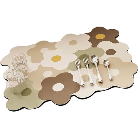 Tapis de séchage vaisselle pour plan de travail cuisine, élégant et rafraîchissant, résistant à la chaleur, absorbant, égouttoir, motif café et blanc, 30 x 40 cm (1/5)