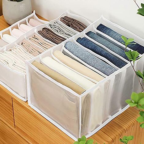 2 pièces Organisateur de vêtements lavable à 7 compartiments pour jeans et leggings, boîte de rangement (36 x 17 x 12 cm) (36 x 25 x 20 cm) (1/4)