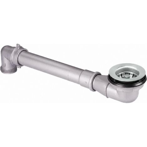 Bonde à panier gain de place pour évier en grès – Finition inox satin – Diamètre 80 mm – Trou 60 mm – Longueur réglable 150-385 mm – Lira (1/4)