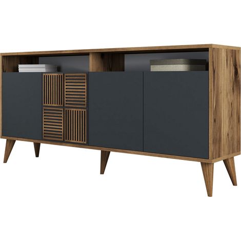 Credenza in legno "Milano" - 160 x 35 x 78 cm - Noce, Antracite