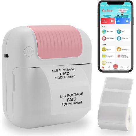 Mini imprimante d'étiquettes Bluetooth portable avec application et USB, imprimante thermique sans encre, compatible avec plusieurs tailles d'étiquettes, imprimante d'étiquettes sans fil pour (1/5)
