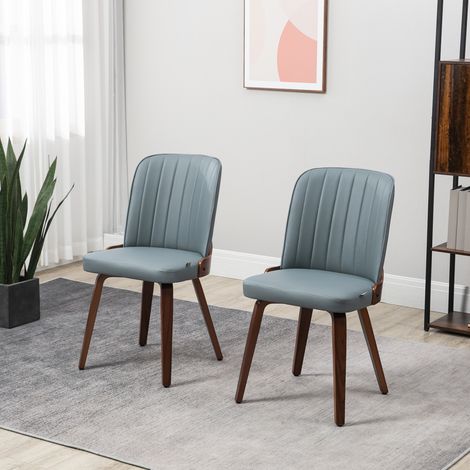 Juego de 2 Sillas de Comedor Modernas con Asiento Tapizado en Cuero Sintético y Patas de Madera 47,5x57x85cm Gris (1/5)