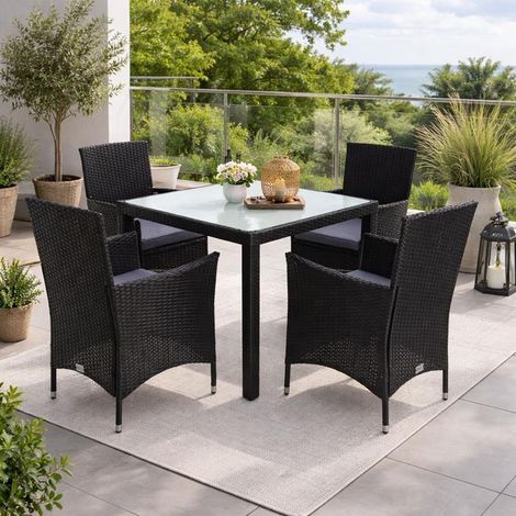 Polyrattan Sitzgruppe Gartenmöbel Set Rattan Gartenset Garten Essgruppe Schwarz