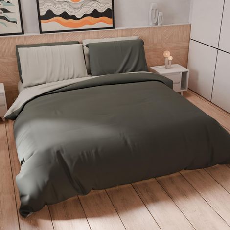 Set Housse de Couette 200x200 cm 1 Taie d'oreiller 50x80 cm Incluse, Parure de Lit Microfibre 1/2 Personnes Douce Gris Clair Foncé (1/5)