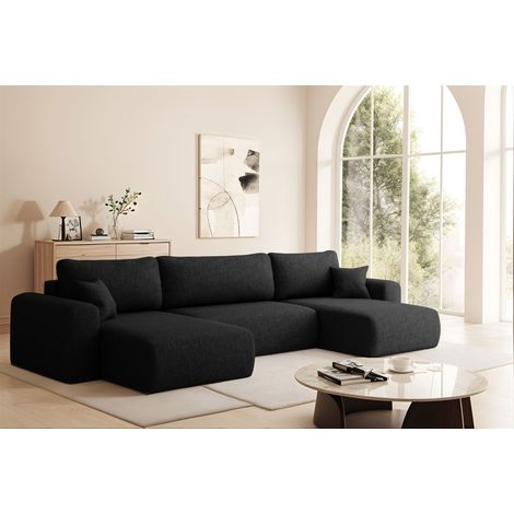 Wohnlandschaft Sofa mit Schlaffunktion FLORA Stoff Verita Schwarz
