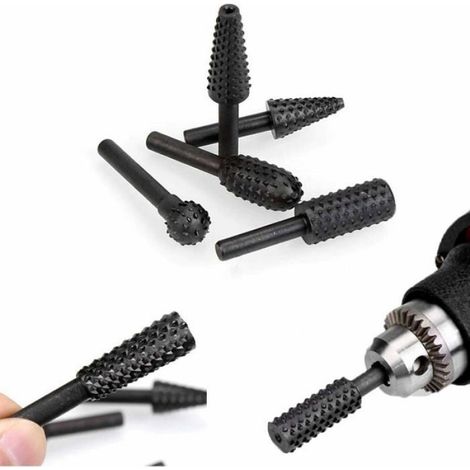 Fraise Rotative - Acier 45 - Tige 6 mm - Formes Boule Ovale Cylindre Grand Cône Petit Cône - Pour Travail Bois Plastique - Pack de 5 (1/4)