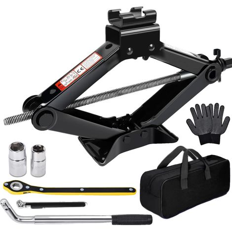 Cric a forbice, capacità 2,5 tonnellate, kit completo per cambio gomme, kit di sollevamento (1/2)