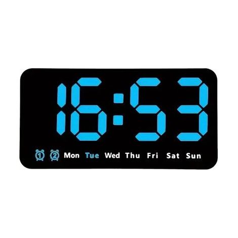Grande orologio digitale da parete con controllo vocale,calendario settimanale,doppio allarme da scrivania/24 ore,orologio da parete a LED,blu (1/4)