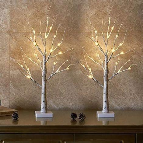 EAMBRITE Juego de 2 ramas de luz de árbol ligero para uso interior 24 LED blancas cálidas Ramas decorativas de abedul de árbol Operado por batería Decoración de Navidad para decoración interior de hog (1/5)