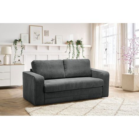 BOBOCHIC - Canapé droit convertible déplimousse COME velours côtelé Gris foncé (1/5)