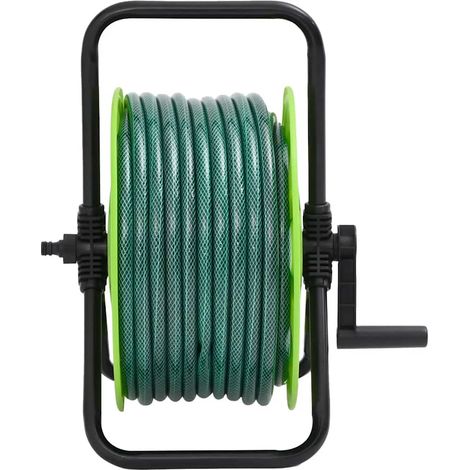 Enrouleur de tuyau vert sur pied avec jeu de raccords de tuyaux