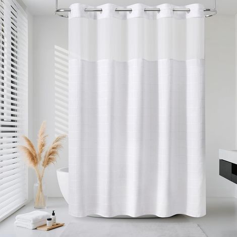 Rideau de douche sans crochet, rideaux de douche épais et résistants en polyester à carreaux avec fenêtre supérieure en maille, style bohème imperméable, pour salle de bain, 190,5 x 182,9 cm (L x l) (1/5)