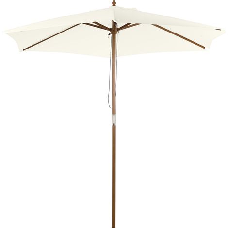 Parasol Ø 250 cm, parasol à poulie, parasol de balcon, parasol de plage en bambou, résistant au vent, parasol de marché, protection solaire pour balcon, terrasse, jardin, blanc