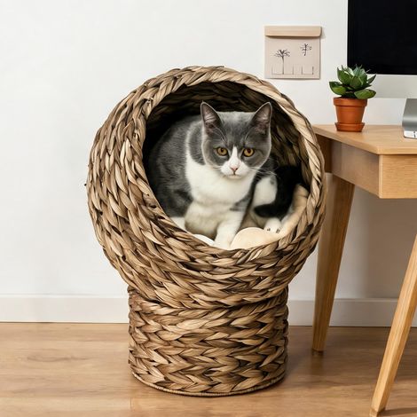 Maison pour chat gris en bananier 40 x 37 x 51 cm (1/5)