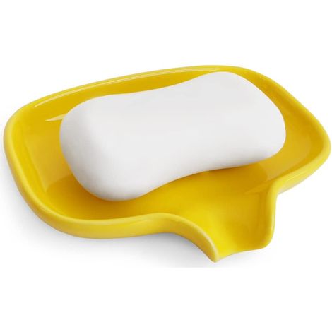 Porte-savon multicolore en céramique pour cuisine ou salle de bain, facile à nettoyer, auto-drainant, garde le savon sec (jaune) (1/5)