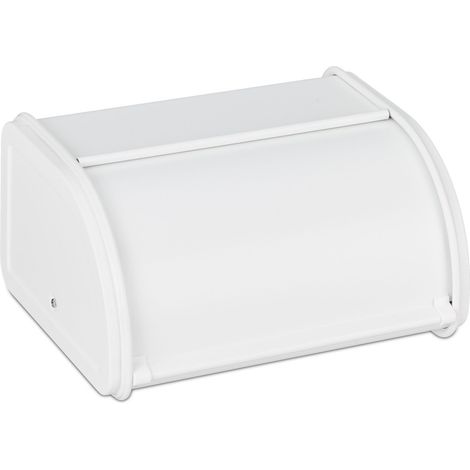 Boîte à pain vintage en métal 35 x 20 x 15 cm avec couvercle déroulant style rétro pour cuisine en blanc (1/4)