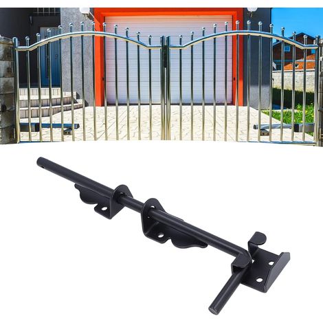 Tige de chute de portail robuste de 30,5 cm, loquet de sol pour clôtures en bois, butée de porte en métal pour sol de portail, loquets de portail en fer forgé, finition noire (1/5)