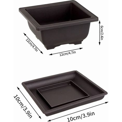 (Square-M avec plateau) Pot à bonsaï imitation terre cuite violette, pot de fleurs en plastique, pot pour plantes succulentes, jardinière de jardin (1/4)