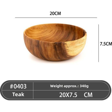 Schale aus Akazienholz im japanischen Stil, große flache Massivholzschale für Instantnudeln, Salatschüssel, Obstschale, isolierte Reisschale (20 cm Akazienholzschale, 1) (1/5)