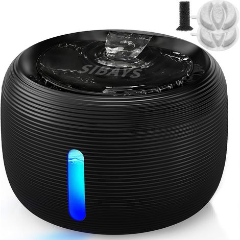 Fontaine a Eau Chat - 3,5L Fontaine à Eau pour Chat avec Pompe 25dB Ultra Silencieuse & Fenêtre LED - Fontaine a Eau Chien avec 2 Filtres à Charbon Actif, Sans BPA, Filtration Profonde, FS77,BK (1/5)